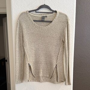 Olivaceous Beige Sweater with Zipper Details